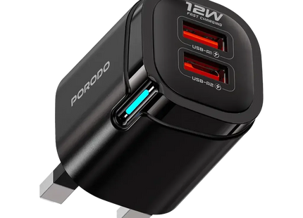 Porodo Tekto Dual USB-A Wall Adapter Black