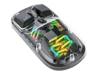 Porodo Transparent Dual-Mode Wireless Mouse RGB Light And Magnetic Cover Black