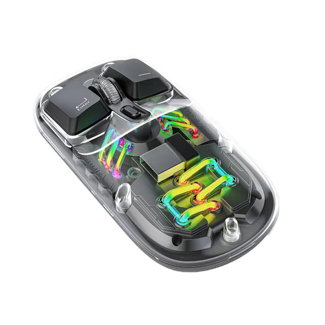 Porodo Transparent Dual-Mode Wireless Mouse RGB Light And Magnetic Cover Black