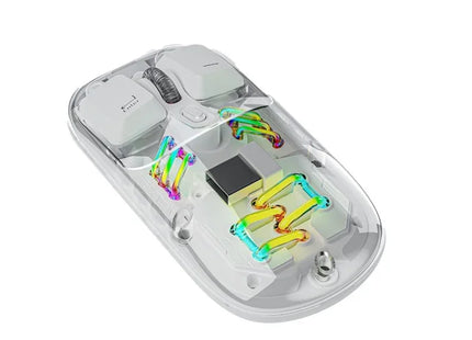 Porodo Transparent Dual-Mode Wireless Mouse RGB Light And Magnetic Cover White
