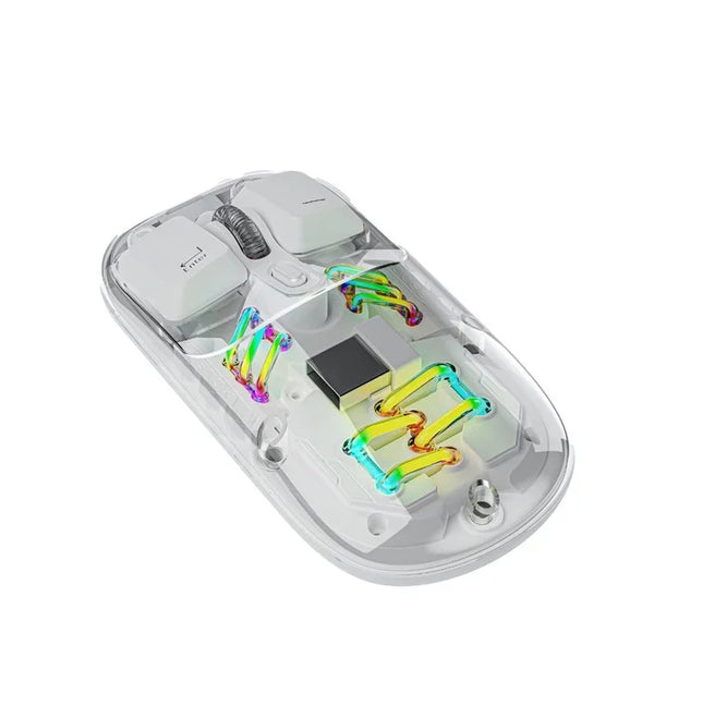 Porodo Transparent Dual-Mode Wireless Mouse RGB Light And Magnetic Cover White