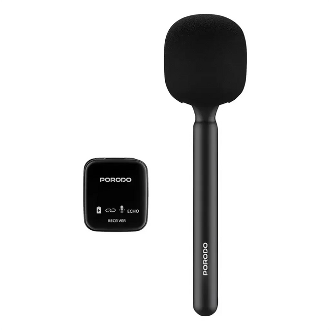 Porodo Two-Device Connect Handheld Lavalier Microphone Black