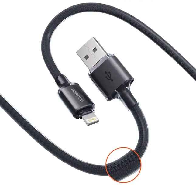 Porodo USB-A To Lightning Braided Cable Black