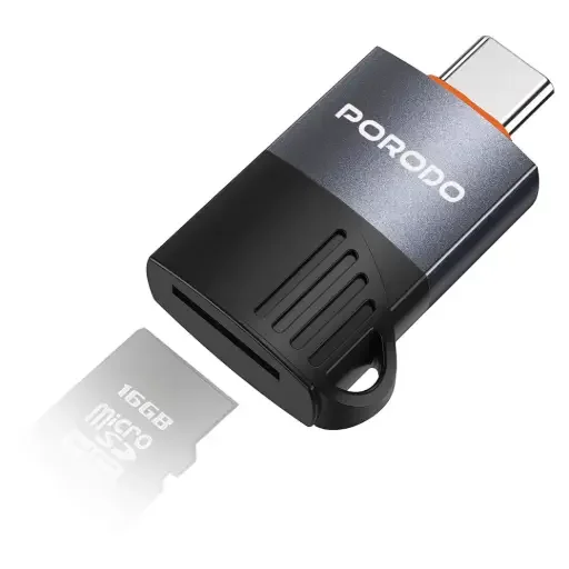 Porodo USB-C | OTG TF Card Reader Black