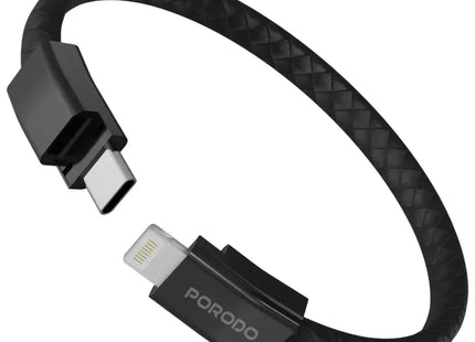 Porodo USB-C to Lightning Wristband Cable with Magnetic Steel Clasp Black