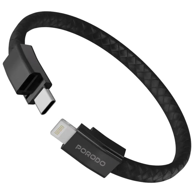 Porodo USB-C to Lightning Wristband Cable with Magnetic Steel Clasp Black