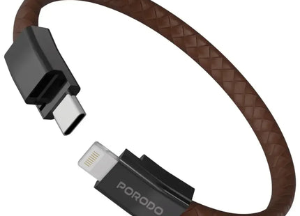 Porodo USB-C to Lightning Wristband Cable with Magnetic Steel Clasp Brown