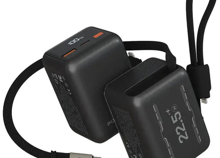 Porodo Voltra 10000mAh Power Bank with Retractable Type-C Cable Black