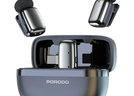 Porodo Wireless Lavalier Microphones Type-C Connector | Noise Reduction Black