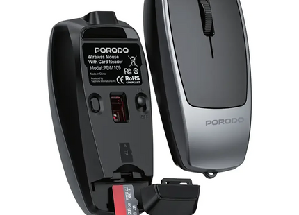 Porodo Wireless Mouse 1600DPI with Card Reader Black