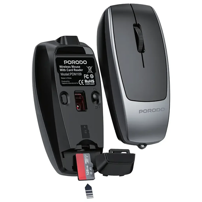 Porodo Wireless Mouse 1600DPI with Card Reader Black