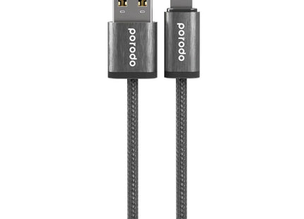 Porodo Woven Braided USB-A Lightning Cable Data & Fast Charge Aluminum Shell 1.2m/4ft Black
