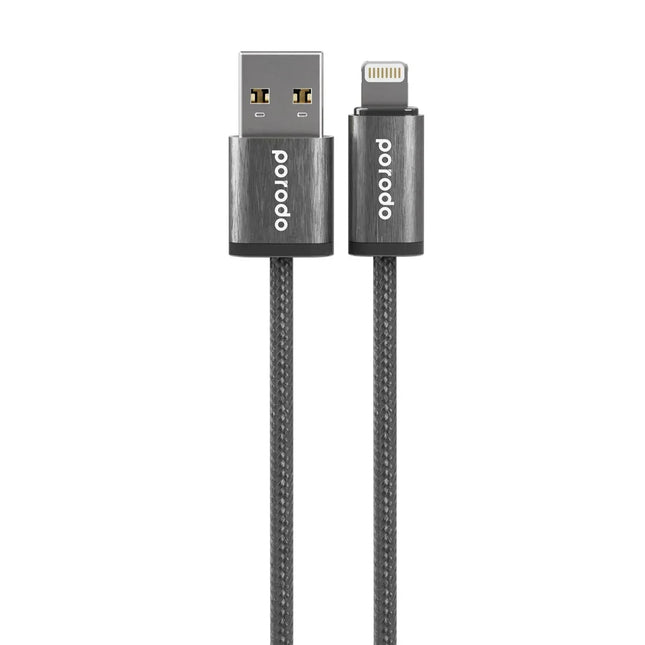 Porodo Woven Braided USB-A Lightning Cable Data & Fast Charge Aluminum Shell 1.2m/4ft Black