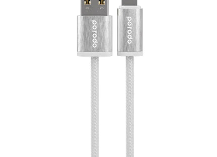 Porodo Woven Braided USB-A Lightning Cable Data & Fast Charge Aluminum Shell 1.2m/4ft White
