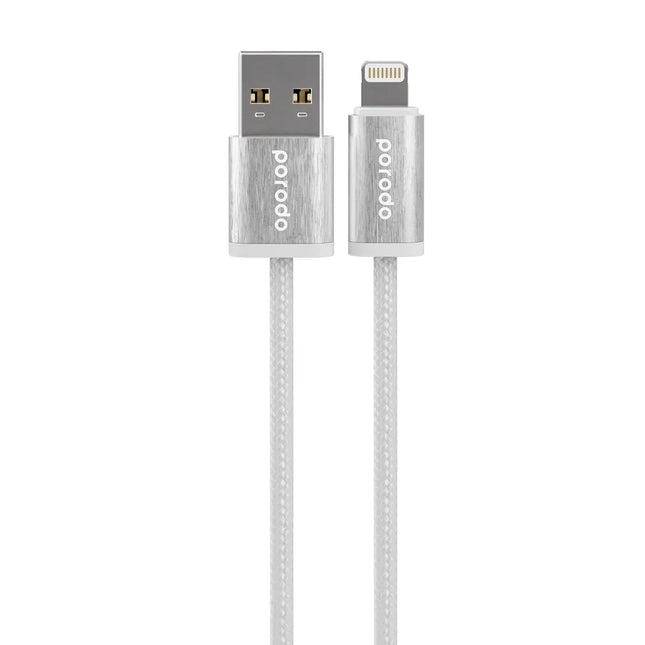 Porodo Woven Braided USB-A Lightning Cable Data & Fast Charge Aluminum Shell 1.2m/4ft White