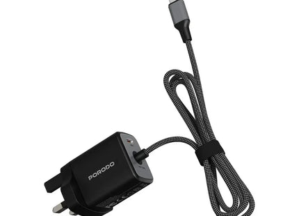 Porodo ZENTRIX 35W GaN Fast Charger with 1.5m Braided USB-C Cable Black