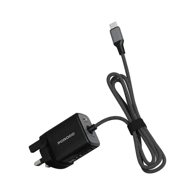 Porodo ZENTRIX 35W GaN Fast Charger with 1.5m Braided USB-C Cable Black
