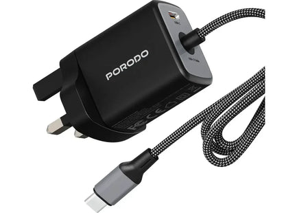 Porodo ZENTRIX 45W GaN Fast Charger with 1.5m Braided USB-C Cable Black