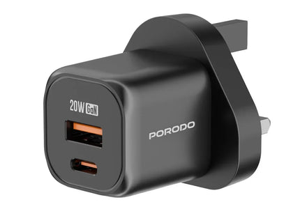 Porodo GaN Dual Port Wall Charger UK Black
