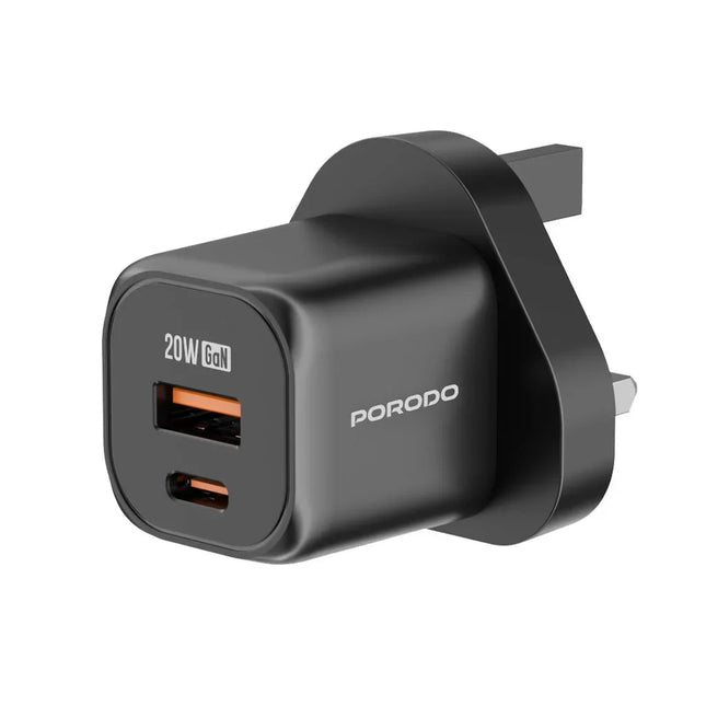 Porodo GaN Dual Port Wall Charger UK Black
