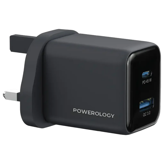 Powerology Volt-X 45W Dual-Port GaN Wall Charger Chargeur Mini GaN 45W