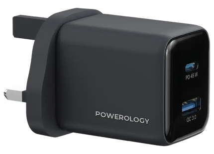 Powerology Volt-X 45W Dual-Port GaN Wall Charger Chargeur Mini GaN 45W